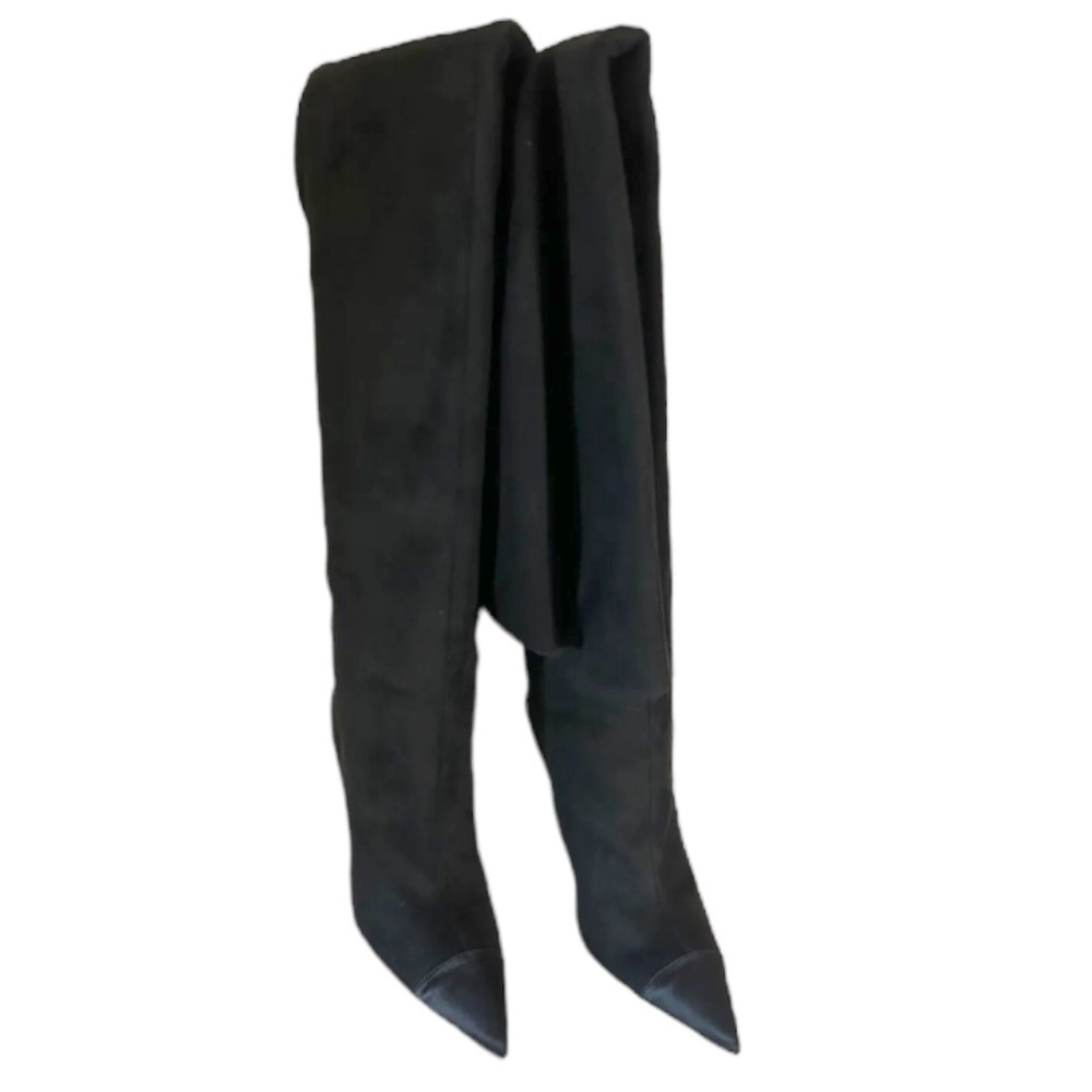 Good American Thigh High Over the Knee Black Suede Pointed Toe Boots NWT 7.5